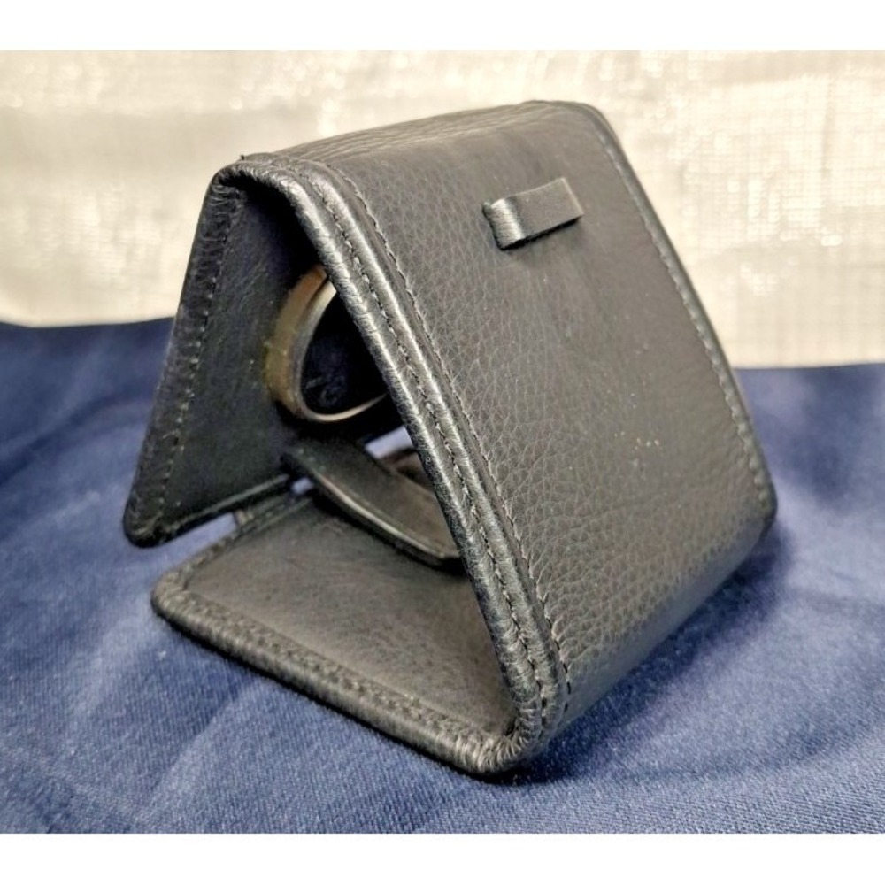 FOSSIL TRAVEL CLOCK BLACK LEATHER CASE Vintage Folding Retro Working - Picture 3 of 13